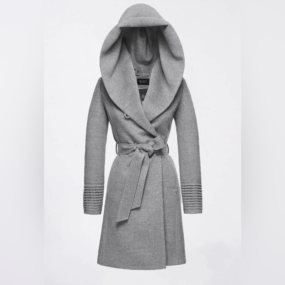NWT SENTALER Mid Length Hooded Wrap Coat, Gray Color, Size XS